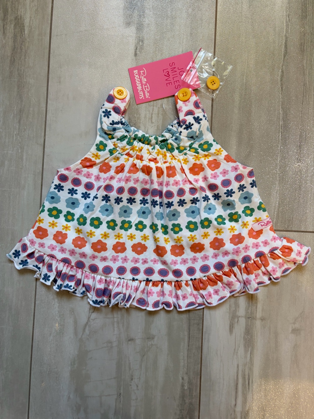 NWT RuffleButts Dancing Gardens Sleeveless  Classic Ruffle Swing Top Girls 0-3M